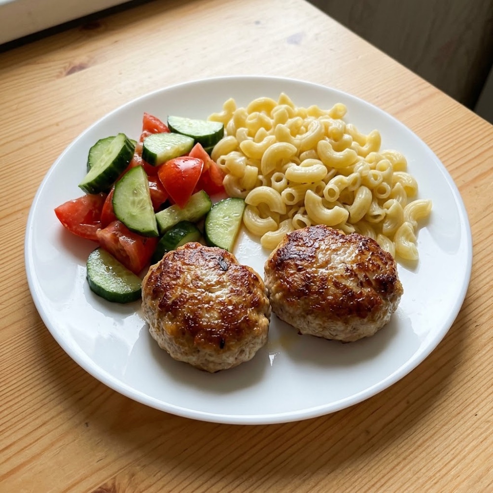 Котлеты с макаронами и овощами
