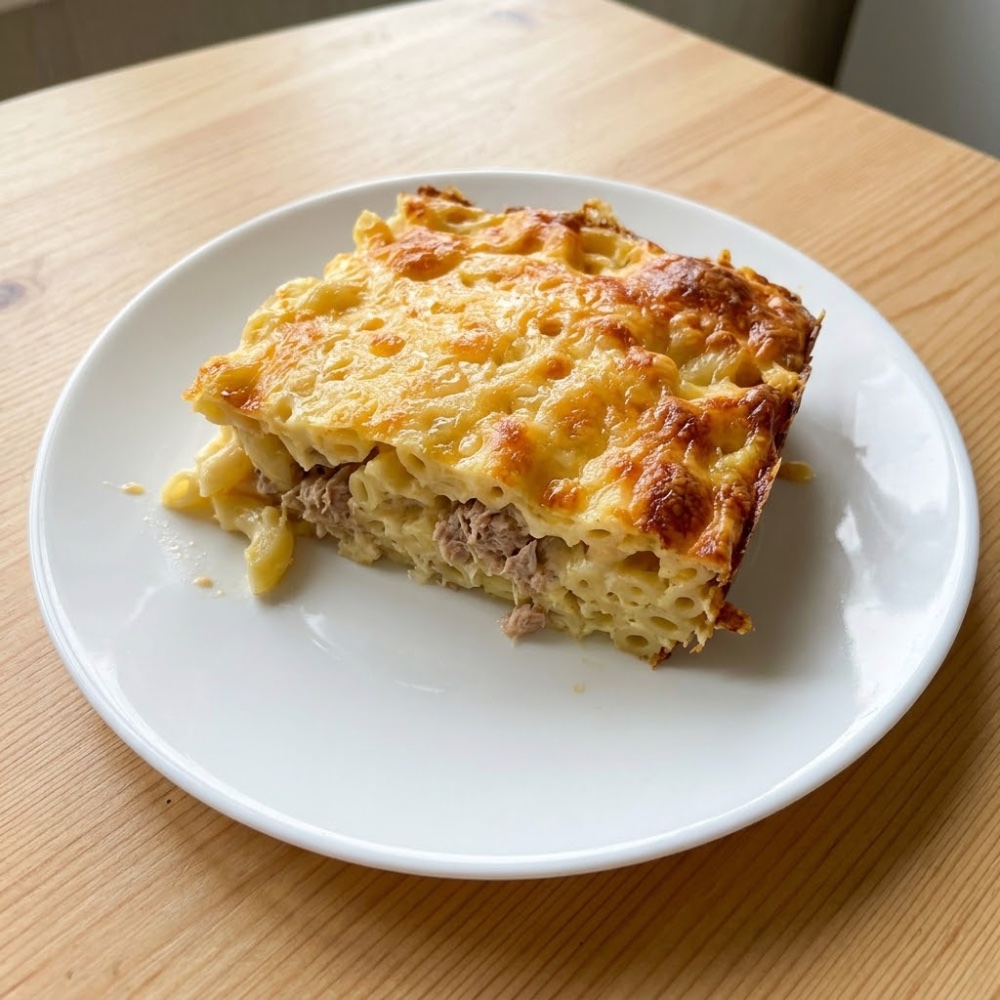Запеканка из макарон с тунцом и сыром