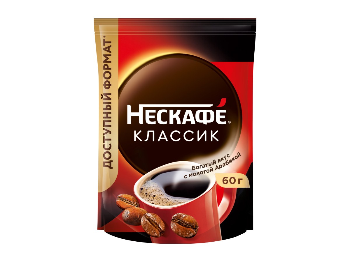 Нескафе классик Кофе натуральный растворимый Пакет 60гр