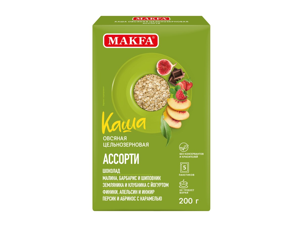 Каша овсяная цельнозерновая Ассорти Макфа 5 пакетиков 200гр