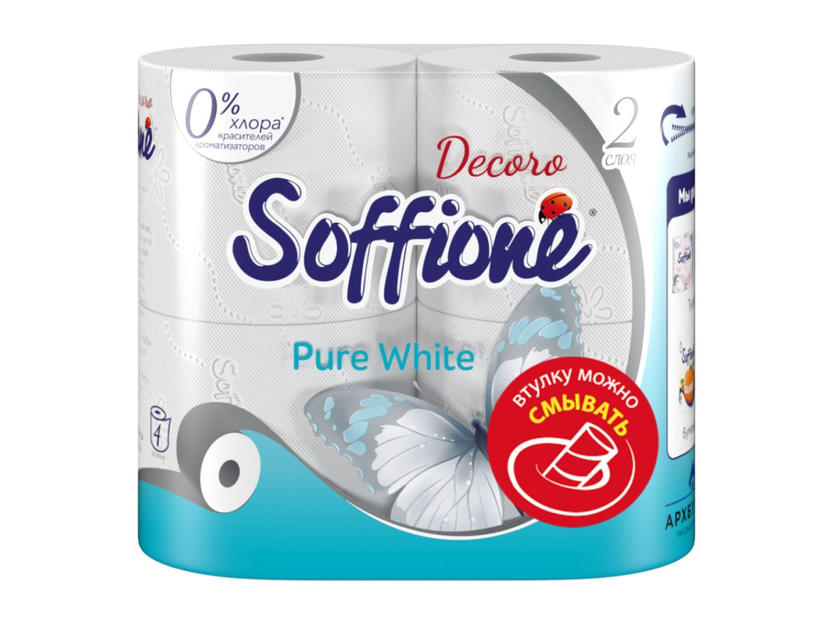 Туалетная бумага Soffione Pure White белая 2 слоя 4рулона
