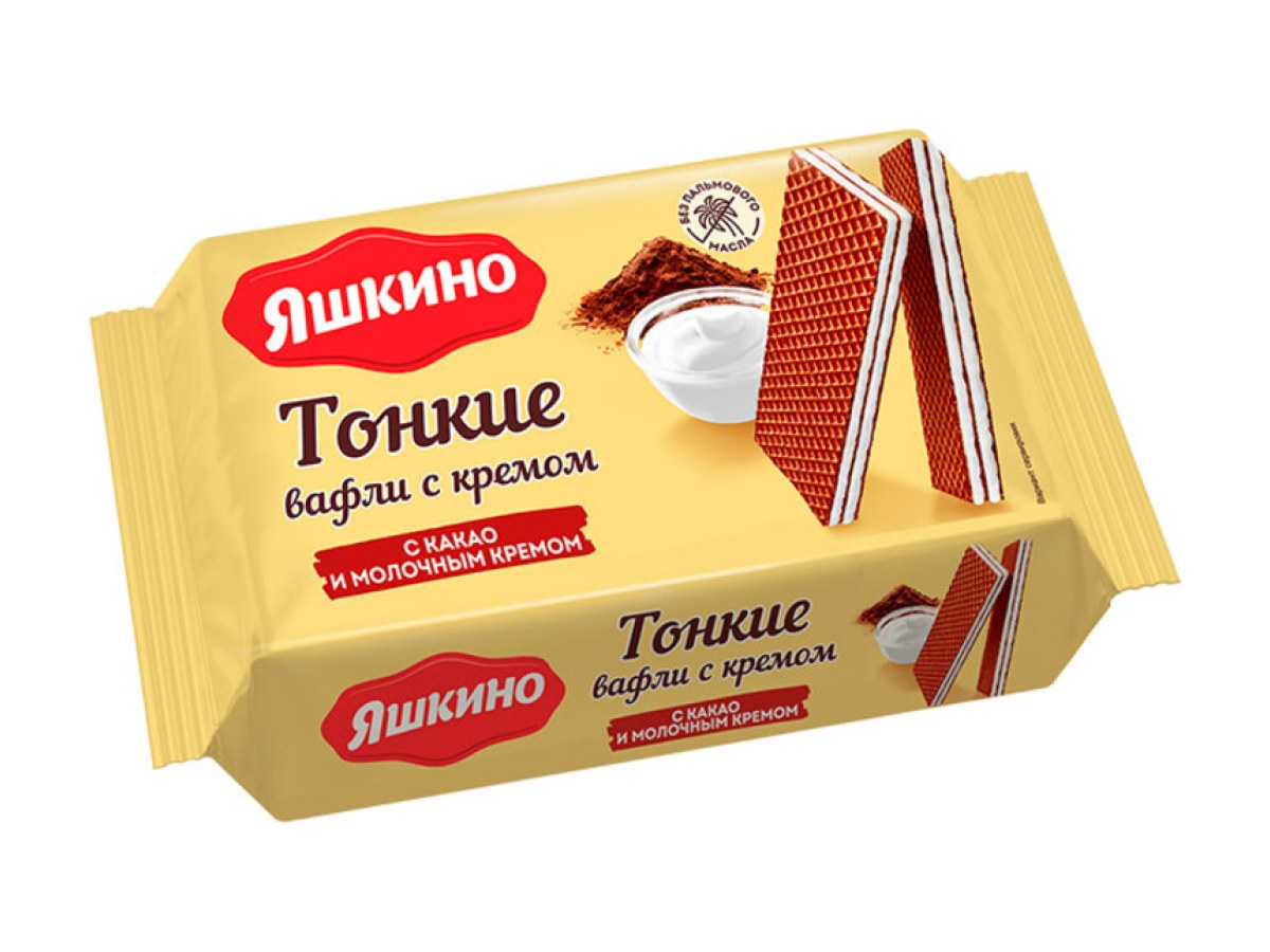 Вафли Тонкие с какао и молочным кремом Яшкино 144гр