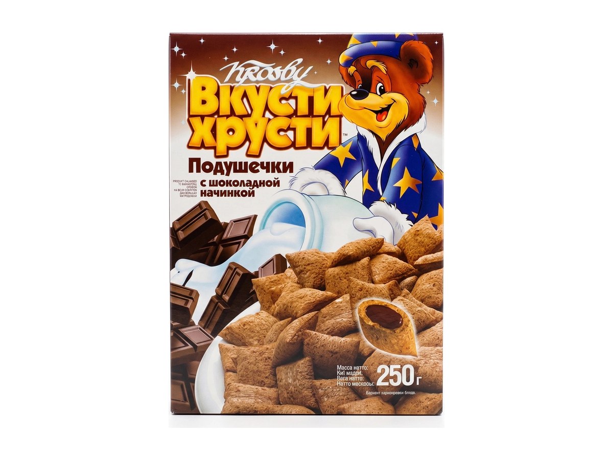 Готовый завтрак Krosby «Вкусти Хрусти» подушечки со сливочной начинкой, 250 г