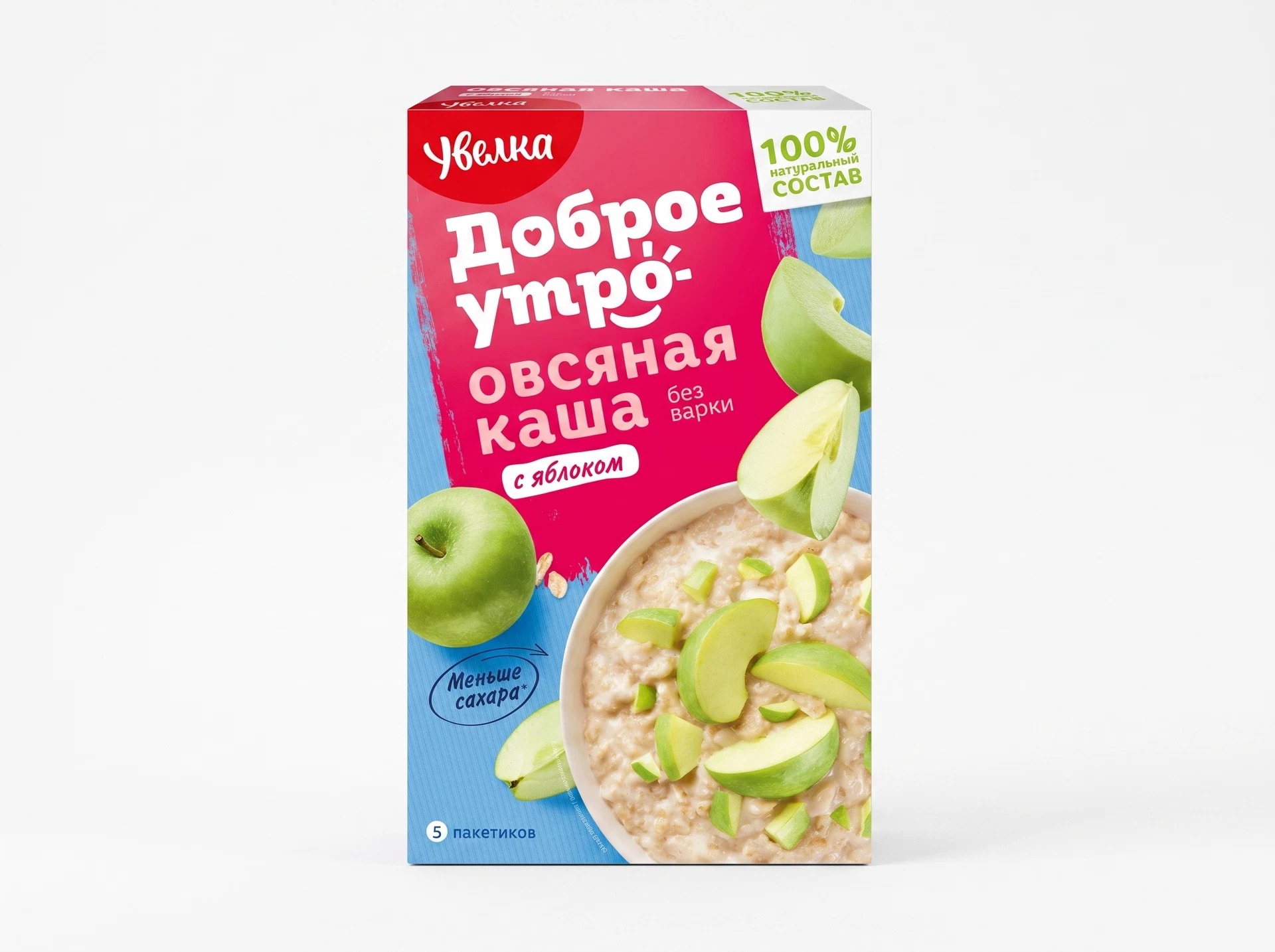 Каша овсяная Увелка «Доброе утро» с яблоком, без варки, 5 пакетиков